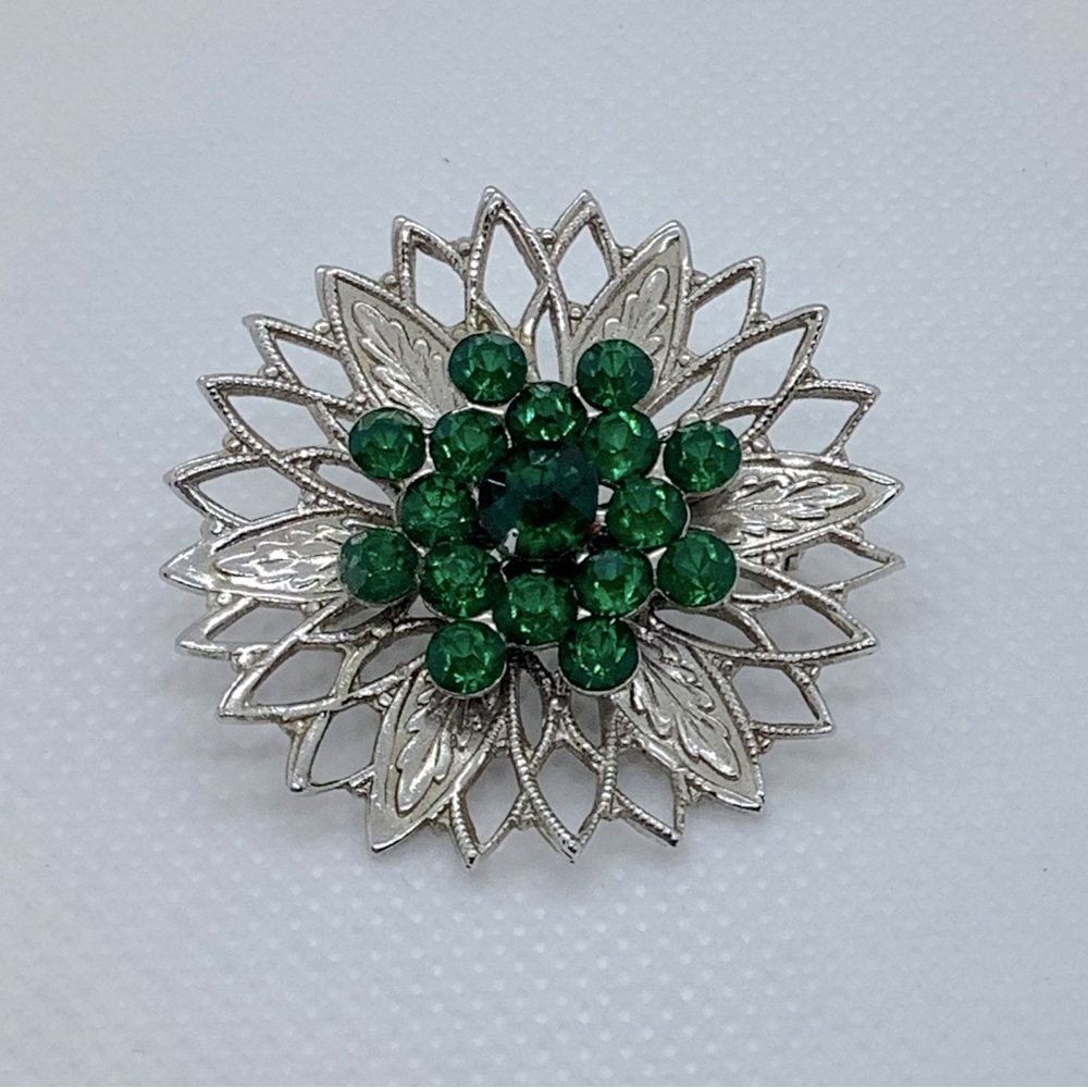 Silver and Green Stone Brooch